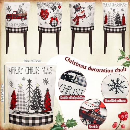 4Pcs Christmas Chair Back Covers Black White Plaid