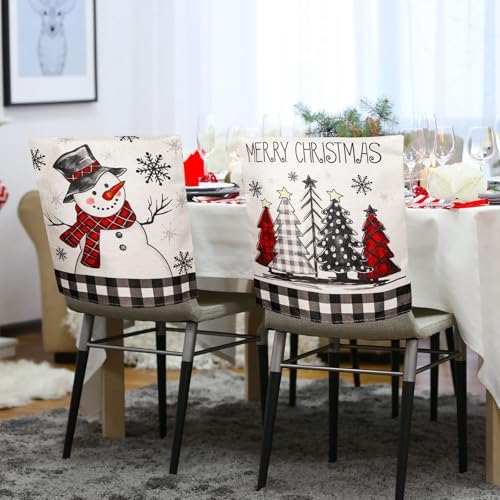4Pcs Christmas Chair Back Covers Black White Plaid