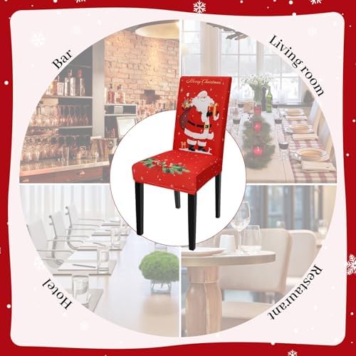 2PCS Christmas Santa Chair Covers Stretch Washable Dining Chair Decor
