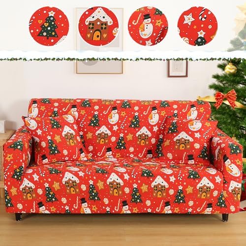 Christmas Theme Stretch Sofa Cover for 2 Seater Living Room