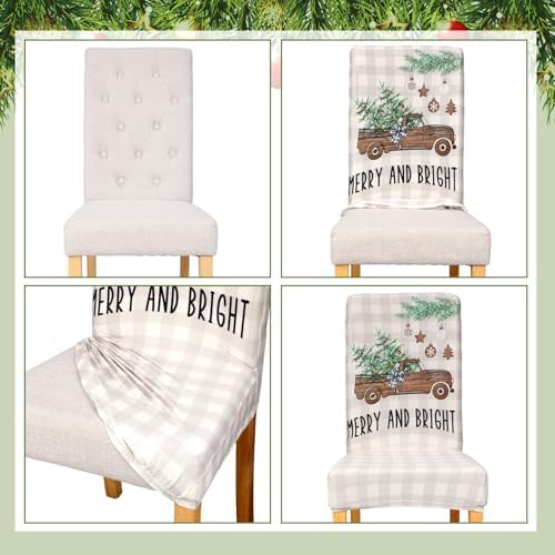 Moukeren 4 Pcs Christmas Dining Chair Covers