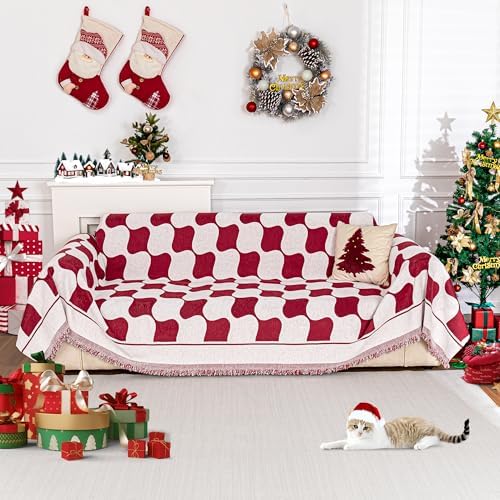 MEETSKY Christmas Couch Cover Red 2 Seater Sofa Slipcover