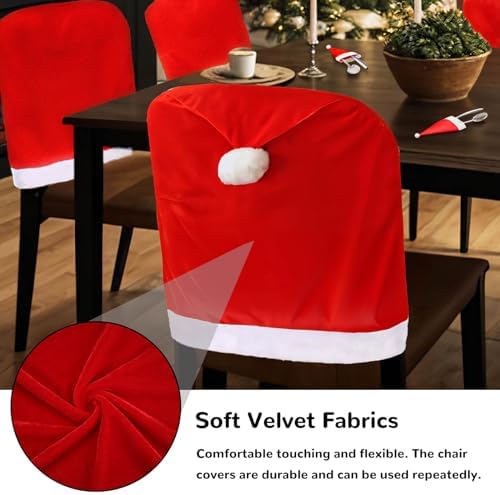 VADOO Christmas Chair Covers 6PCS Santa Hat with Silverware Holders