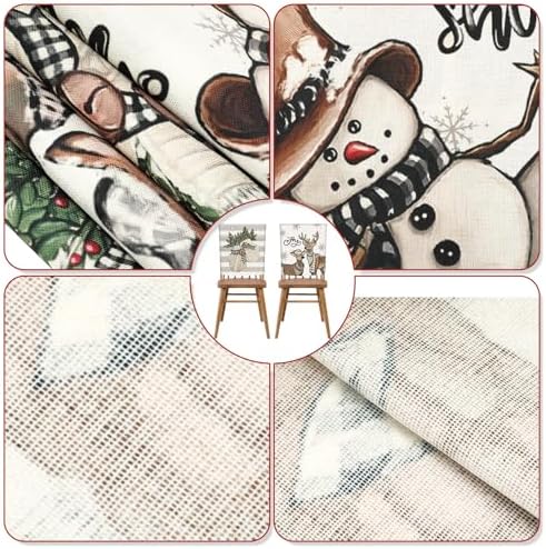 4Pcs Christmas Chair Covers with Snowman Reindeer Holly Berry Design