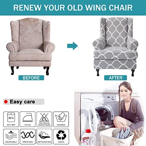 2 Piece Wingback Chair Slipcovers with Elastic Bottom