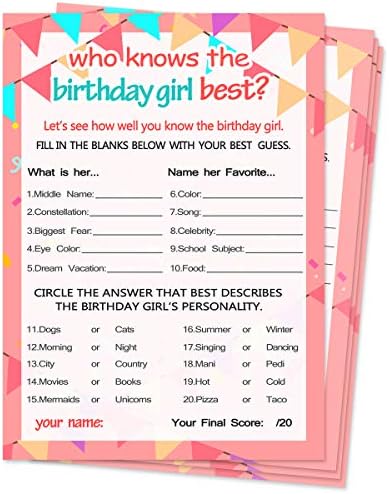 Yangmics Direct Birthday Girl Game Cards 20 Questions