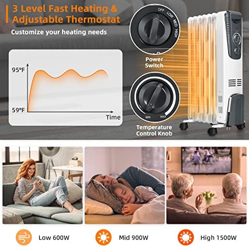 KOTEK 1500W Electric Oil Filled Radiator Heater