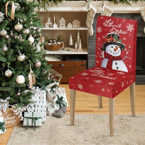 Horaldaily 6PCS Christmas Dining Chair Covers with Red Snowman Design 1