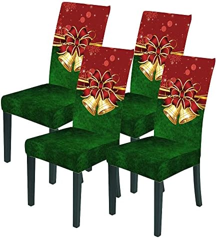 NIDITW 4PCS Stretch Bell Print Dining Chair Covers Red and Green