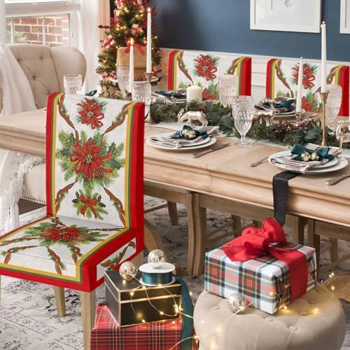 Horaldaily 6PCS Christmas Dining Chair Covers with Ribbons