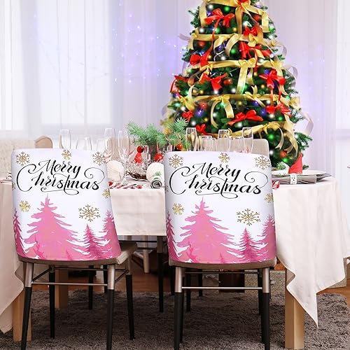 6 Pcs Pink Christmas Chair Covers for Dining Room