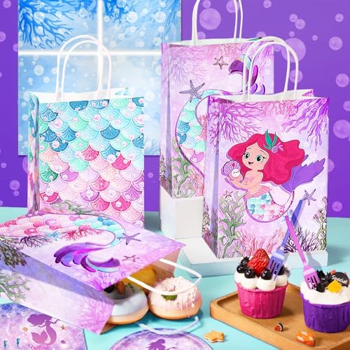 24 Pcs Mermaid Party Favor Bags with Handles