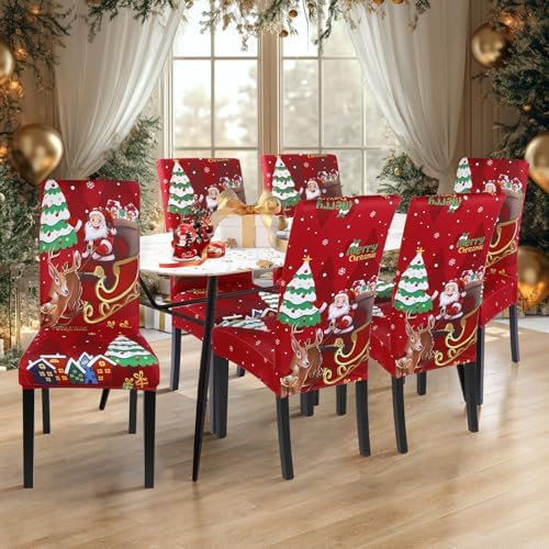 SearchI Christmas Chair Covers Set of 4 Stretchable Dining Chair Slipcovers