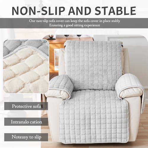 Plush Recliner Slipcover with Side Pockets for Kids and Pets