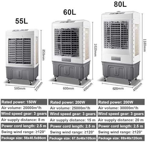 3-in-1 Evaporative Air Cooler with 80L Water Tank