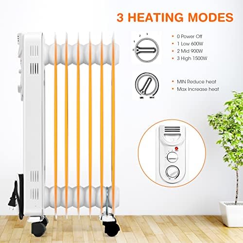 KOTEK 1500W Oil Filled Radiator Heater with 3 Modes and Thermostat