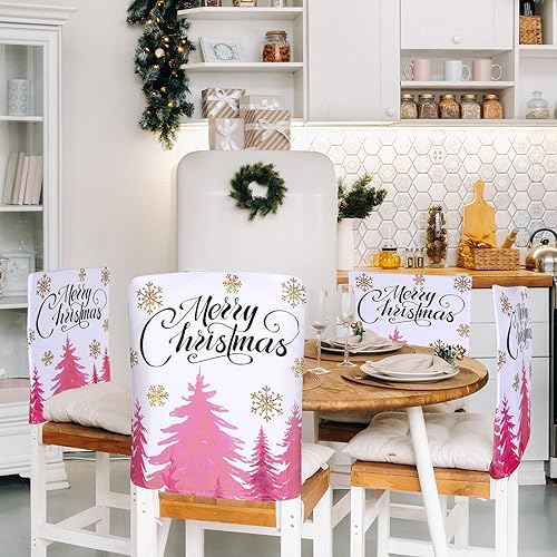6 Pcs Pink Christmas Chair Covers for Dining Room