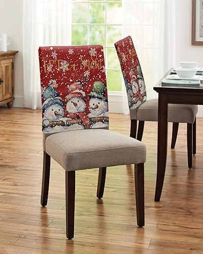 LiDU Red Snowman Christmas Chair Covers Set of 4 for Dining Room