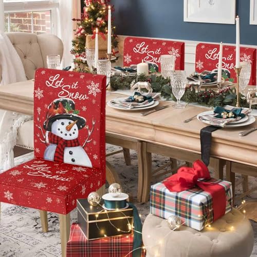 Horaldaily 6PCS Christmas Dining Chair Covers with Red Snowman Design 1