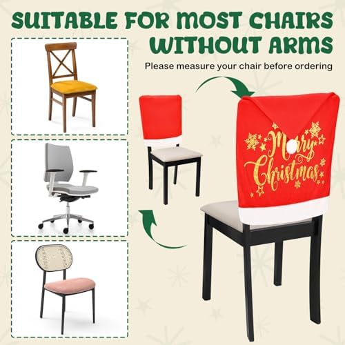 4Pcs Christmas Chair Covers with Santa Hat and Pompon