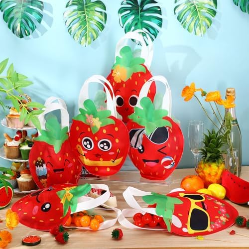 Silkfly 24 Pcs Strawberry Party Favor Bags with Handles