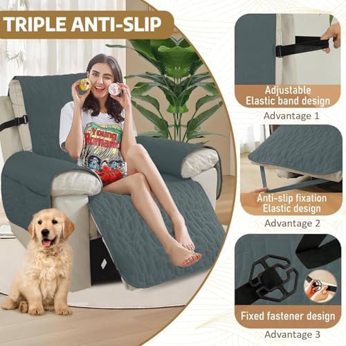 XINEAGE Waterproof Recliner Chair Cover with Pockets and Elastic Straps