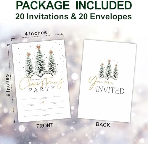 Christmas Party Invitation Cards with Snowy Pine and Star Design
