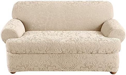 SureFit Stretch Jacquard Damask Loveseat Slipcover Oyster 1