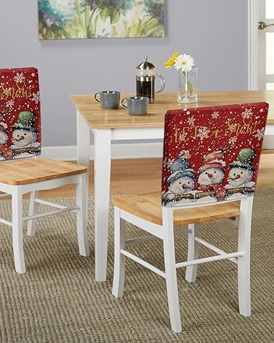 LiDU Red Snowman Christmas Chair Covers Set of 4 for Dining Room