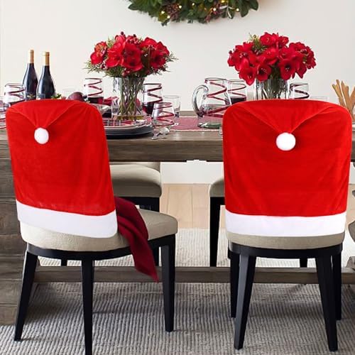 FOIMAS Christmas Chair Covers 4pcs Santa Hat Red