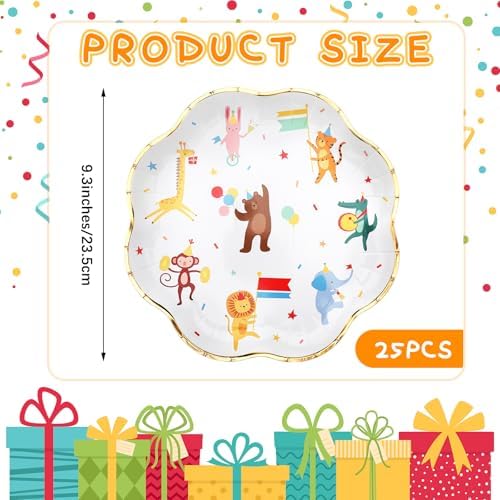 Maxdot 25 Pack Animal Parade Party Plates 9 Inch