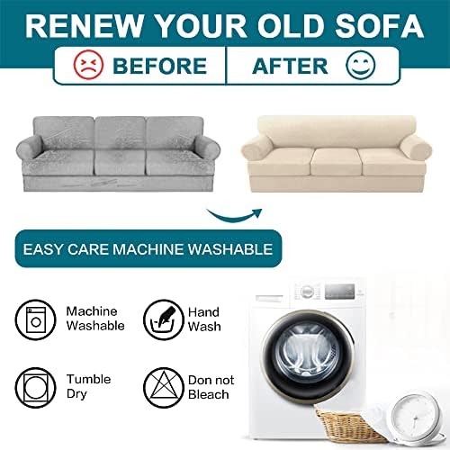 Turquoize 4 Piece T Cushion Sofa Slipcovers Stretch Fit Biscotti Beige