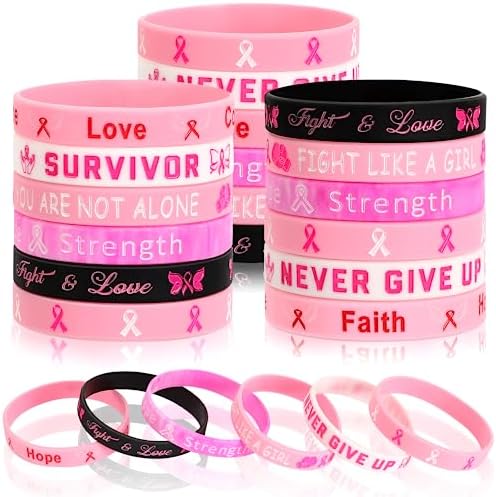 JUNEBRUSHS 42pcs Breast Cancer Awareness Silicone Wristbands