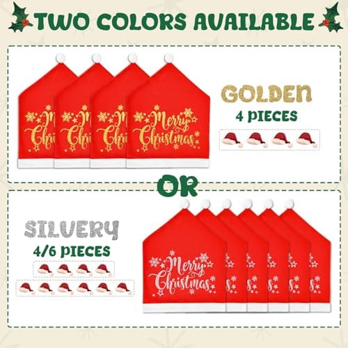 4Pcs Christmas Chair Covers with Santa Hat and Pompon