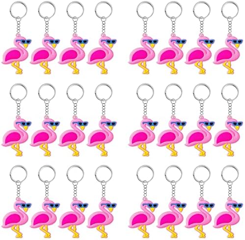 24 Pack Pink Flamingo Keyring Party Favor for Flamingo Lovers