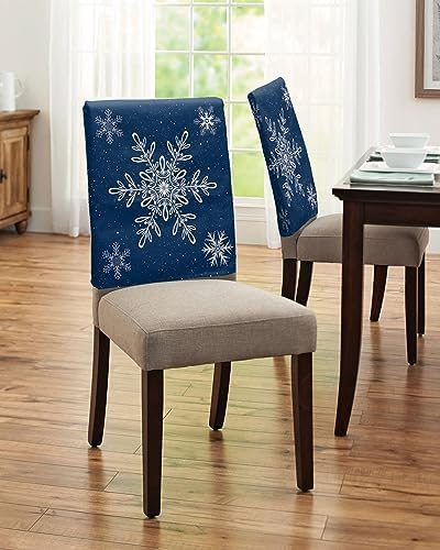 Navy Blue Snowflake Christmas Chair Back Covers 4 Pack 1