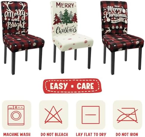 Christmas Chair Covers Set of 6 Buffalo Plaid Snowflakes Red