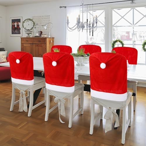 FOIMAS Christmas Chair Covers 4pcs Santa Hat Red