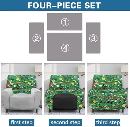Lazyboy Recliner Chair Cover with Christmas Lights Green 4-Piece Set