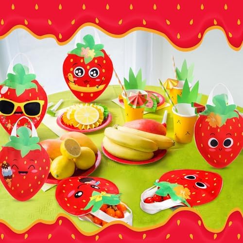 Silkfly 24 Pcs Strawberry Party Favor Bags with Handles