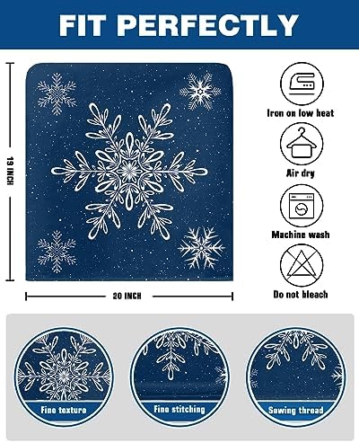 Navy Blue Snowflake Christmas Chair Back Covers 4 Pack 1