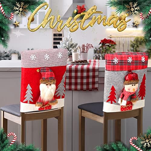 Christmas Plush Chair Covers Set with Santa and Snowman