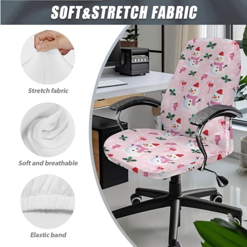 Snowman Print Office Chair Cover Set 3Pcs Pink L
