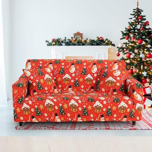 Christmas Theme Stretch Sofa Cover for 2 Seater Living Room