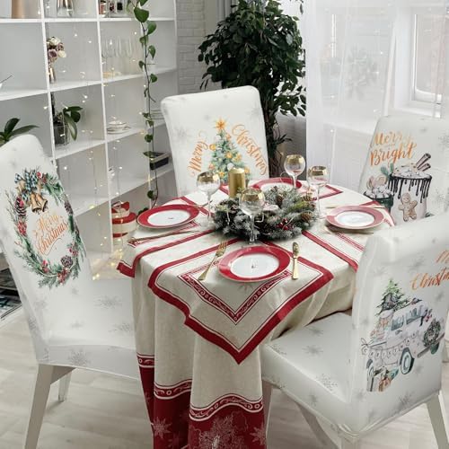 6 Pcs Christmas Dining Chair Covers Stretchable Removable Washable