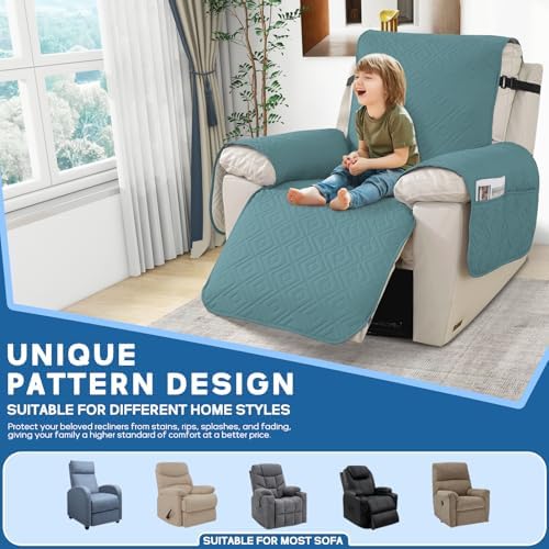 XINEAGE Light Blue 30 Waterproof Recliner Slipcover with Storage Pockets
