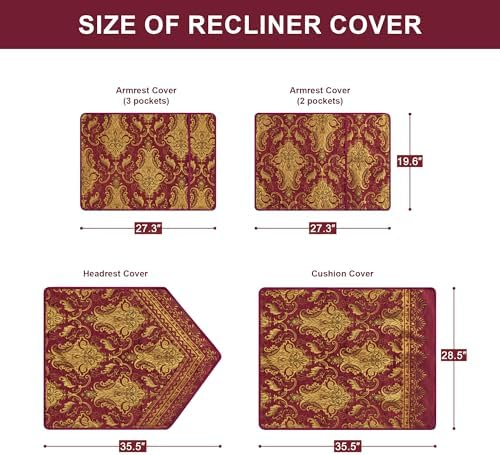 Loom and Mill Luxury Recliner Chair Covers 4 Piece Red Set