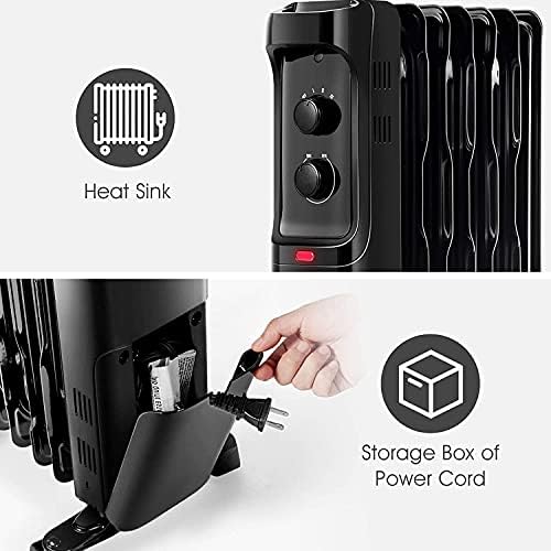 FUTADA 1500W Oil Filled Radiator Heater - Black