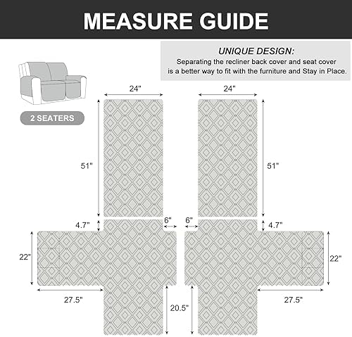 Genina Waterproof Recliner Cover for 2 Seat Non-Slip and Washable