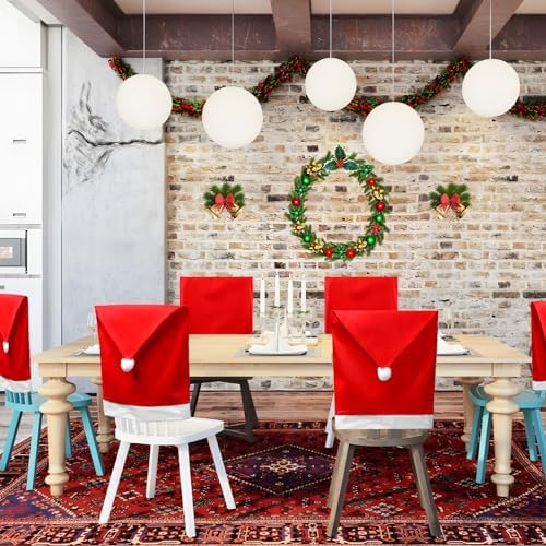 6PCS Christmas Chair Covers with Santa Hat Design 1